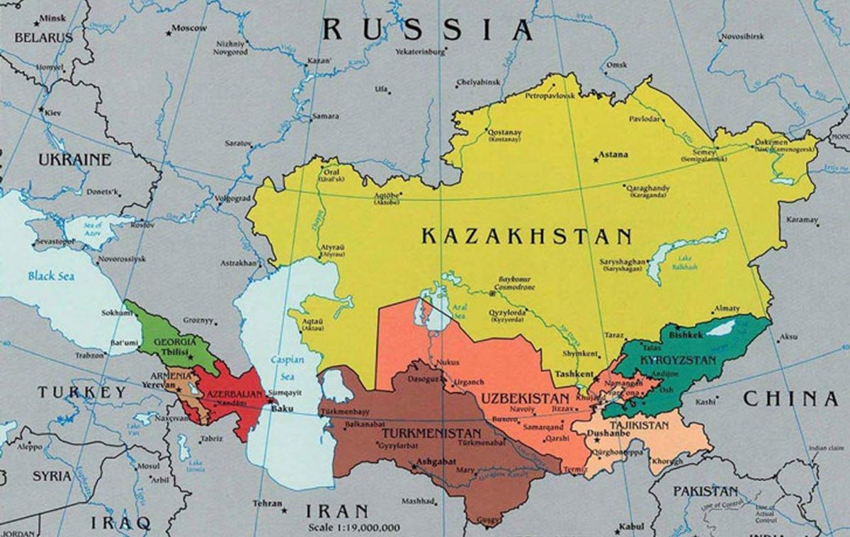 peta Kazakhstan negara-negara sekitarnya